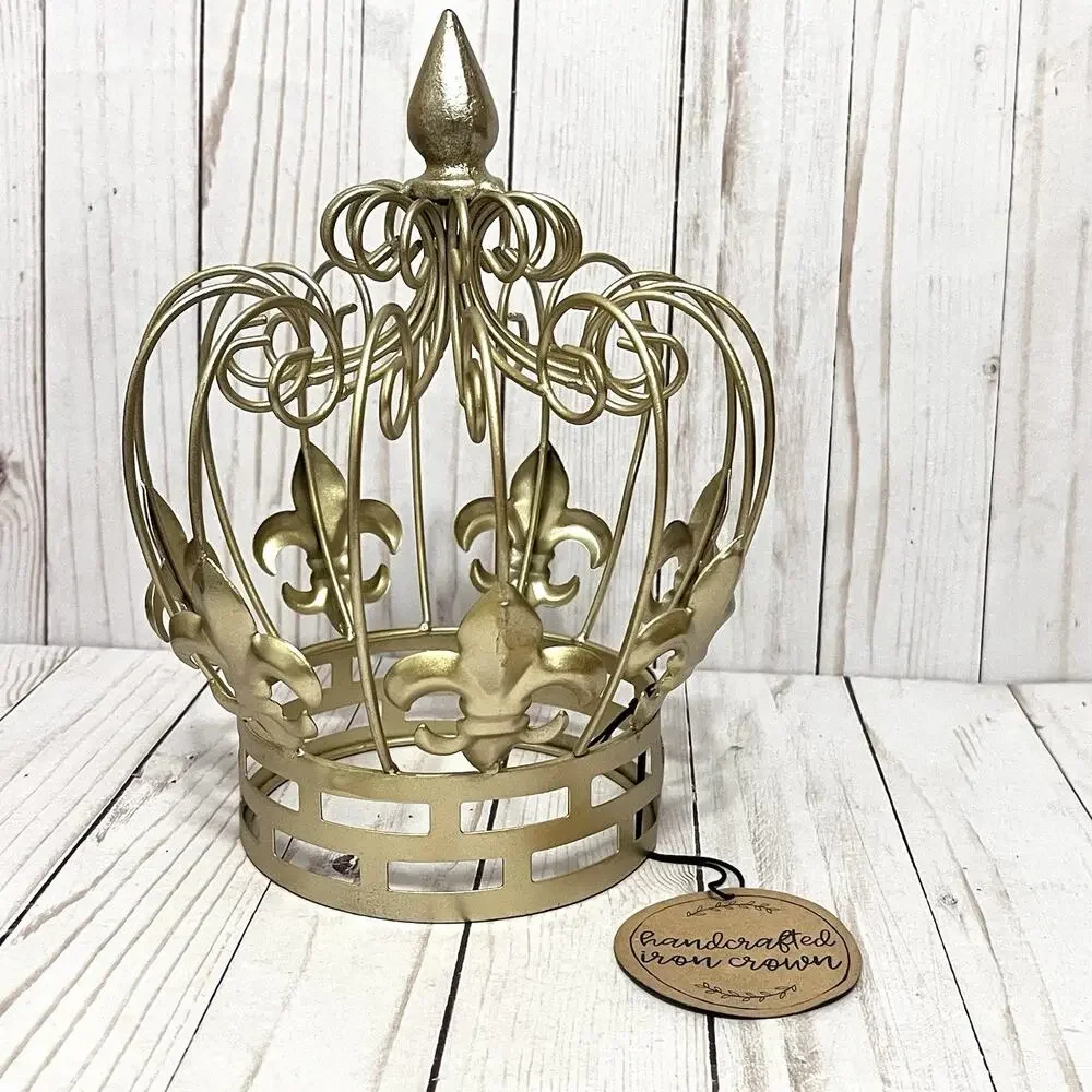 NWT Gold Metal Cake Topper Table Decor Crown Fleur De Lis Crown